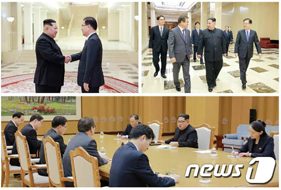 김정은 손잡은 대북특사단.. 첫날 김정은 면담