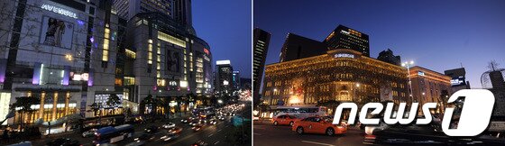 본문 이미지 - 서울 명동 롯데백화점(왼쪽)과 충무로 신세계백화점(오른쪽). © News1 허경 기자