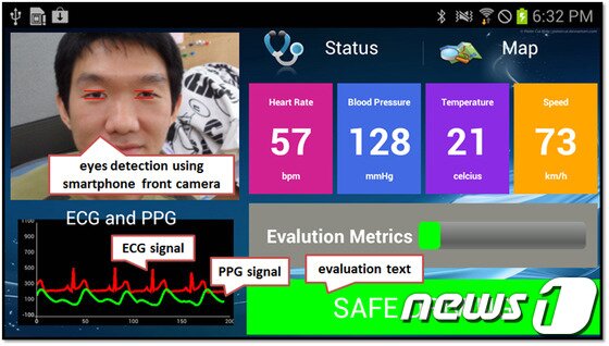 본문 이미지 - 부경대 이분진 연구원이 개발한 졸음방지 어플리케이션 화면. 사진제공=부경대 © News1 