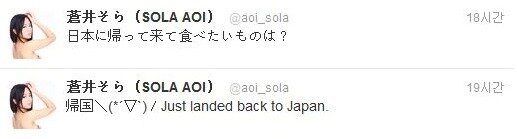 본문 이미지 - 아오이 소라 트위터(@aoi_sola). © News1 