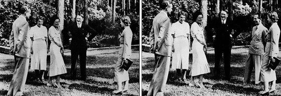 본문 이미지 - 원본사진(右)에서 사라진 히틀러의 충신 파울 요제프 괴벨스. (데일리메일) © News1 