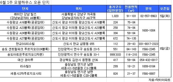 본문 이미지 - 6월 첫째주 모델하우스 오픈단지. (자료제공=닥터아파트) © News1 
