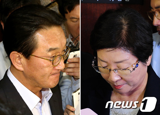 (서울=뉴스1) 박정호, 한재호 기자 = 지난 4·11 총선 당시 비례대표 후보 공천과 관련 거액의 공천헌금을 주고 받은 혐의로 검찰에 고발된 새누리당 현영희 의원(오른쪽)과 현기 …