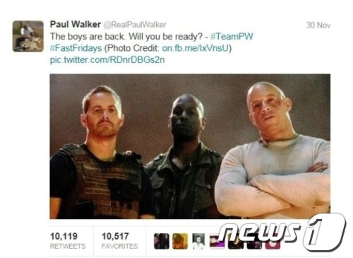 본문 이미지 - 폴 워커  트위터© News1  