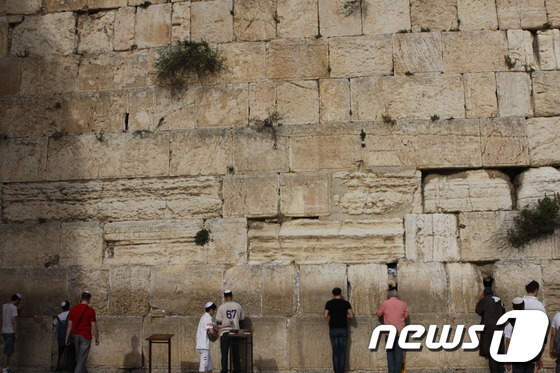 이스라엘 예루살렘의 성지, '통곡의 벽'에서 순례자들이 기도를 하고 있다. © News1 홍기삼 기자