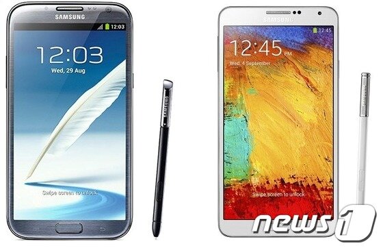 본문 이미지 - 갤럭시 노트2(왼쪽)와 갤럭시 노트3.   © News1