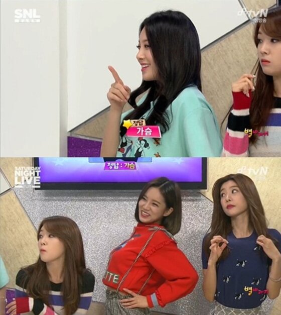 본문 이미지 - 걸그룹 걸스데이 유라와 혜리가 지난 11일 밤 방송된 tvN &acute;SNL 코리아&acute;에서 몸매 대결을 펼쳤다. ⓒ tvN &acute;SNL 코리아&acute; 캡처