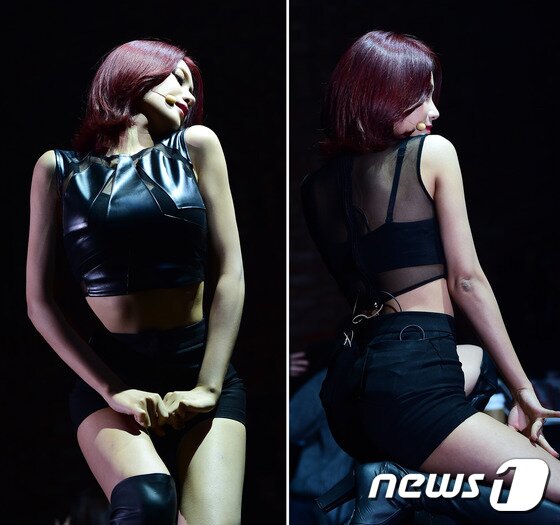 본문 이미지 - AOA(에이오에이) 유나가 지난 10일 오후 서울 홍대 예스24 무브홀에서 열린 두 번째 미니앨범 ‘사뿐 사뿐’ 쇼케이스에 출연해 화려한 공연을 펼치고 있다. ⓒ News1 스포츠 / 권현진 기자