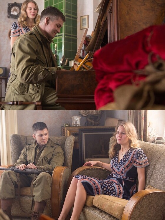 본문 이미지 - 지난 20일 개봉한 영화 '퓨리' 측이 로건 레먼의 로맨틱한 모습이 담긴 스틸을 공개했다. ⓒ 영화 &acute;퓨리&acute; 스틸