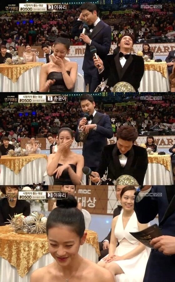 본문 이미지 - MBC '연기대상'에서 오연서가 신동엽의 19금 발언에 당황한 기색을 드러냈다. ⓒ MBC '연기대상' 캡처