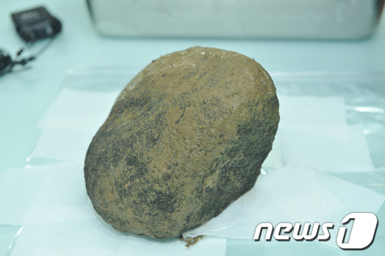   경남 진주에 사는 강모씨(57)에 의해 10일 아침에 발견된 운석. (극지연구소 제공) 2014.3.14/뉴스1