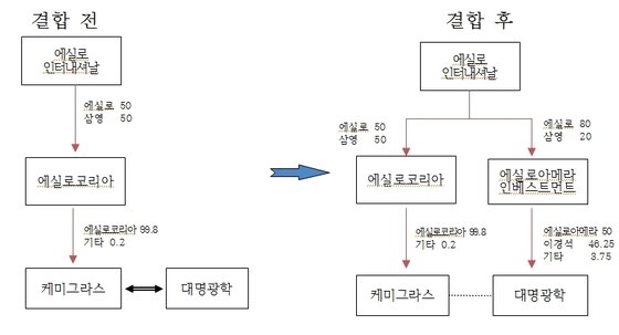 본문 이미지 - 기업결합  전후 지분 관계 (공정위 제공) © News1  