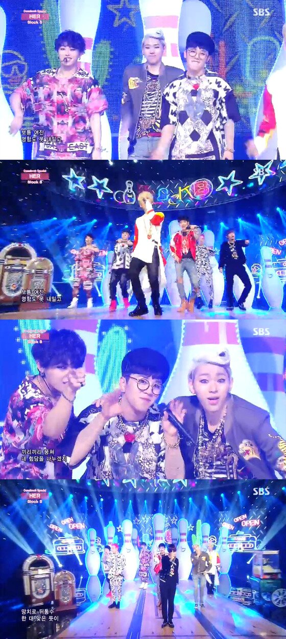 본문 이미지 - 블락비가 신곡 &acute;헐&acute;을 선보였다. ⓒ SBS &acute;인기가요&acute; 방송 캡처