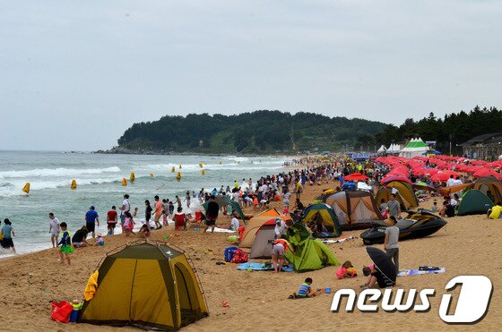 본문 이미지 - 5일 속초해수욕장을 찾은 피서객들이 높이 치는 파도를 즐기고 있다.속초해수욕장은 강원도 동해안 92개 해수욕장 가운데 가장 빨리 문을 열었다. 2014.7.5/뉴스1 © News1   엄용주 