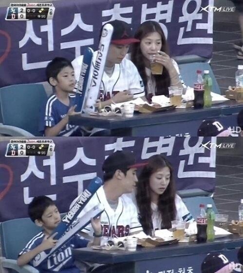 본문 이미지 - 장신영 강경준이 야구장에서 포착되며 장신영의 전남편 위승철도 관심을 받고 있다. © XTM 방송 캡처 