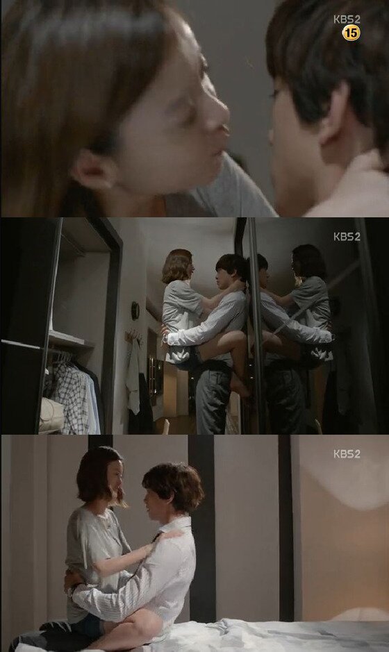 본문 이미지 - 지난 19일 &acute;연애의 발견&acute;에서 정유미와 성준의 베드신이 전파를 탔다. ⓒ KBS2 &acute;연애의 발견&acute; 방송 캡처