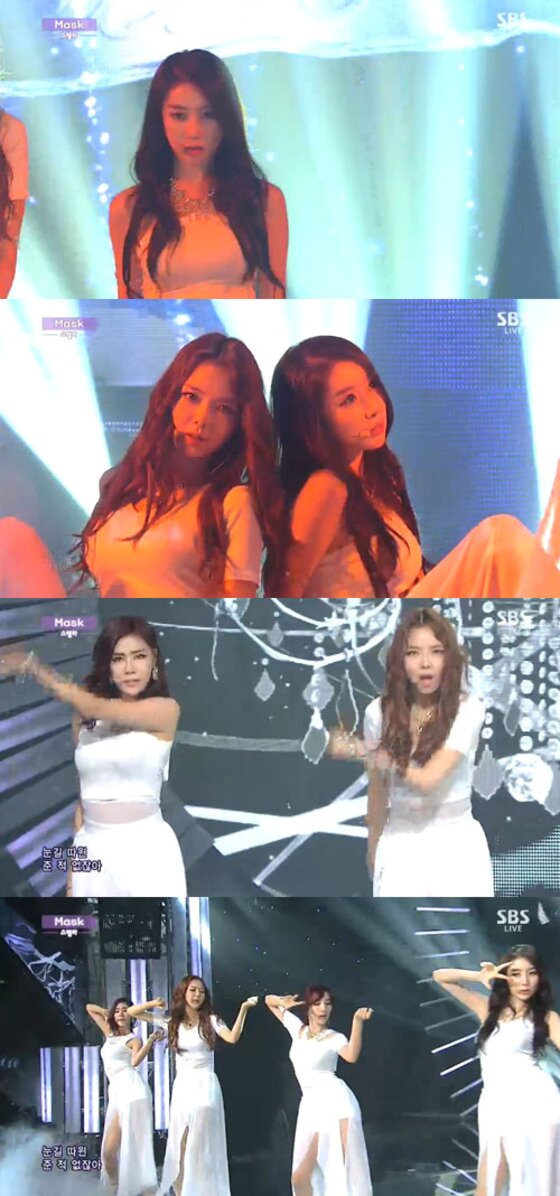 본문 이미지 - 걸그룹 스텔라가 아찔하고 섹시한 매력이 넘치는 &acute;마스크&acute; 무대를 선보였다. ⓒ SBS &acute;인기가요&acute; 방송캡처