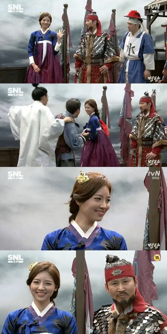 본문 이미지 - 2014 미스코리아 진 김서연이 지난 2일 &acute;SNL 코리아&acute;에 출연해 &acute;명량&acute;을 패러디했다. ⓒ tvN &acute;SNL 코리아&acute; 방송 캡처