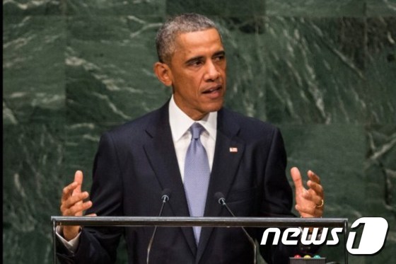 버락 오바마 미국 대통령은 지난 9월 24일 뉴욕 유엔총회에서 연설하고 있다 © AFP=뉴스1