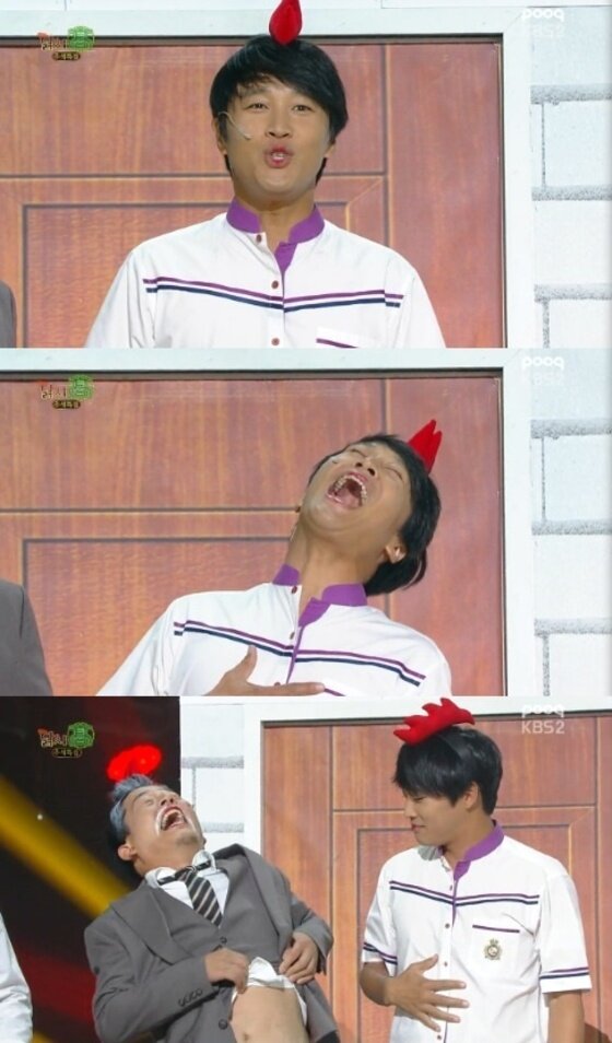 본문 이미지 - 차태현이 7일 밤 9시 방송된 KBS2 '개그콘서트'의 '닭치고' 코너에 깜짝 출연했다. ⓒ KBS2 '개그콘서트' 방송 캡처
