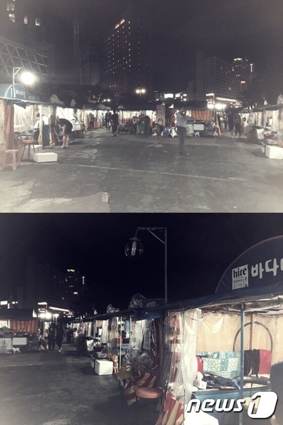 본문 이미지 - 개막일 당시 포차촌에는 사람이 많지 않았다.ⓒ News1star / 부산=유수경 기자