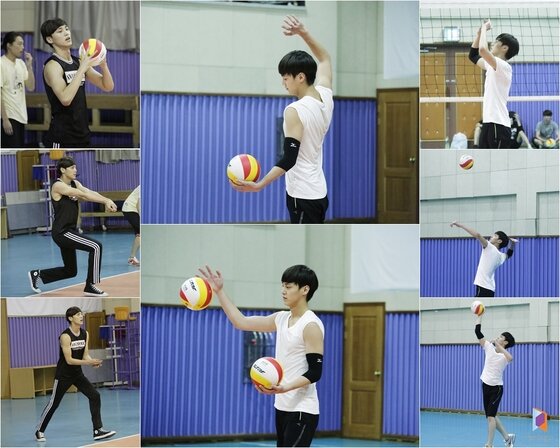 본문 이미지 - 한중 합작 웹드라마 '두근두근 스파이크'에서 배구팀 주장 백우진 역을 맡은 배우 그룹 서프라이즈의 이태환이 촬영장에서 '공식 연습벌레'로 등극했다. ⓒ News1star / 판타지오