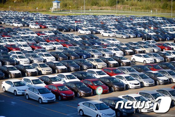 본문 이미지 - 출고 대기 중인 쏠라리스와 프라이드의 모습(사진제공=현대자동차)ⓒ News1