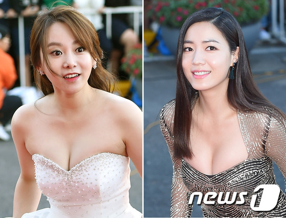 (진주=뉴스1스타) 고아라 기자 = 누가 더 글래머 인가요?배우 곽지민, 류화영(오른쪽)이 9일 오후 경남 진주 경남문화예술회관에서 열린 '2015 코리아드라마어워즈'에 참석해 아 …