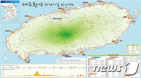 본문 이미지 - 제주환상 자전거길 안내지도. ⓒ News1 travel 이미지 제공 / 행정자치부