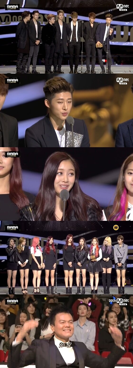 본문 이미지 - 아이콘과 트와이스가 신인상을 수상했다. ⓒ News1star/ Ment  '2015 MAMA' 캡처 