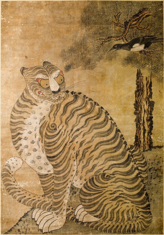 본문 이미지 - 서울미술관 '백성의 그림전 첫 번째 '대호'(大虎)' 중 '까치호랑이; (사진제공 서울미술관)