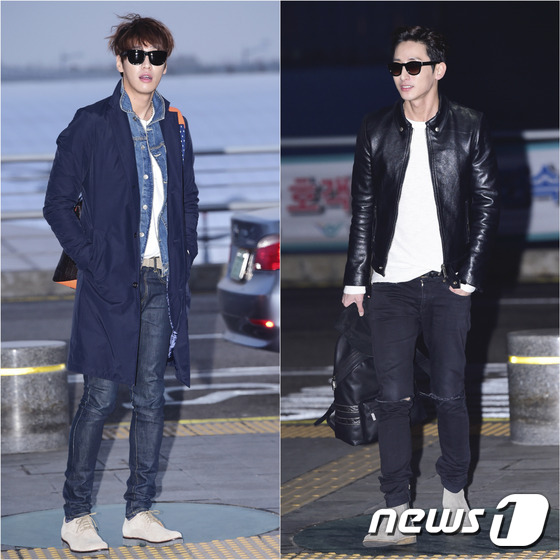 (인천공항=뉴스1스포츠) 김진환 기자 = 공항을 사로잡은 두 사람. 모델 겸 배우 김영광과 이수혁(오른쪽)이 화보 촬영차 22일 오후 인천국제공항을 통해 하와이 호놀룰루로 출국하고 …
