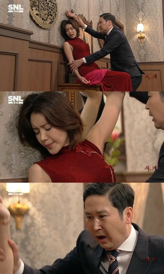 본문 이미지 - 채정안이 &acute;SNL 코리아6&acute;에서 과감한 코믹 연기를 선보였다. ⓒ News1스포츠 / tvN &acute;SNL 코리아6&acute; 캡처