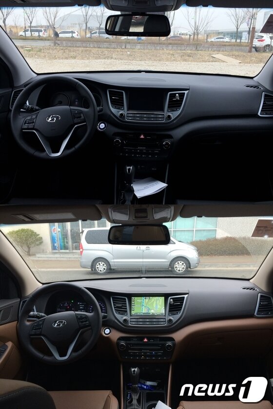본문 이미지 - 2.0모델(아래)은 확실히 1.7모델과 격이 다르다 것을 강조하기라도 하듯 실내에서부터 차이를 보였다. 투톤으로 디자인된 시트와 대쉬보드, 센터페시아의 스티치 포인트는 고급스러운 느낌을 자아냈다. 또 1.7모델(위)에서 운전석에만 적용된 전동식 시트, 통풍‧열선 기능이 2.0모델에는 조수석에도 적용됐다.ⓒ News1