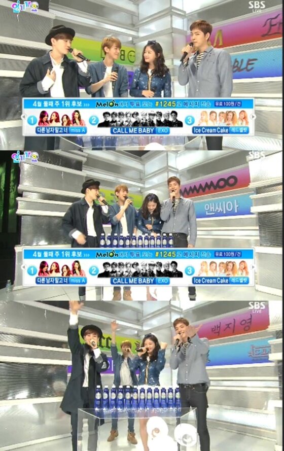 본문 이미지 - 12일 방송된 SBS '인기가요'에서 수호와 백현이 1년 만에 MC로 돌아온 소감을 전했다. ⓒ 뉴스1스포츠 / SBS '인기가요' 캡처