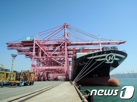 본문 이미지 - 23일 경남 창원 부산 한진해운 신항만에 기항한 한진해운 '수호호'. ⓒ News1 