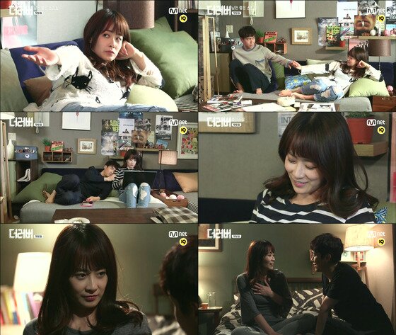 본문 이미지 - 류현경이 지난 2일 밤 11시 첫 방송된 Mnet 목요드라마 '더러버'(연출 김태은 / 극본 김민석)에서 리얼한 30대 동거녀로 완벽 변신했다. ⓒ 뉴스1스포츠 / Mnet 목요드라마 '더러버' 캡처