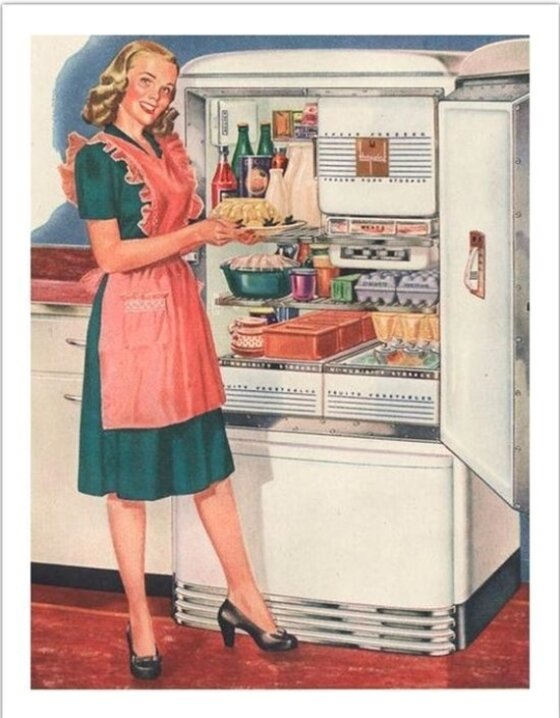 본문 이미지 - 1940년 냉장고 광고. 냉각기가 내부로 이동했다. ⓒ 씨넷