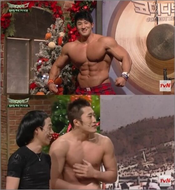 본문 이미지 - 황철순이 김동현과 몸매 대결을 펼쳤다. ⓒ News1 스포츠 / tvN '코미디 빅리그' 캡처