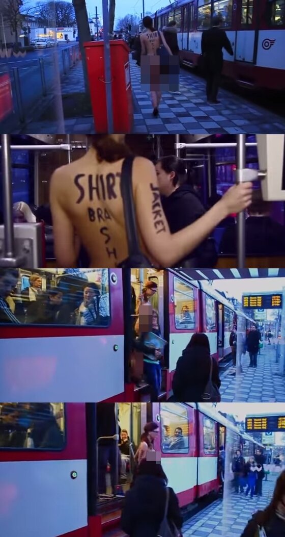 본문 이미지 - 실오라기 하나 걸치지 않은 알몸으로 출근 전철에 올라탄 여성이 화제다. ⓒ News1 스포츠 / 유튜브 영상 캡처