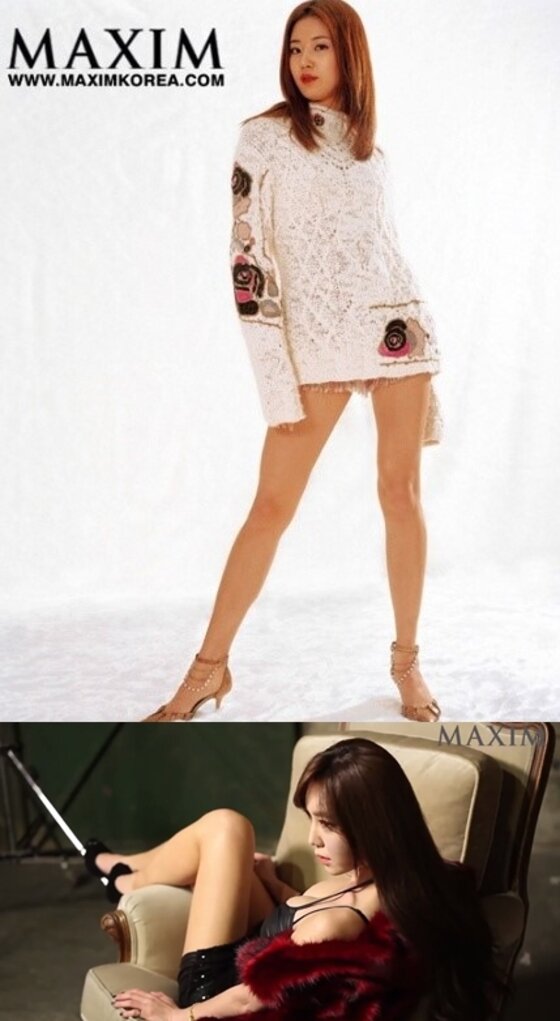 본문 이미지 - 김사랑과 강예빈의 각선미가 돋보이는 화보가 새삼 화제다. ⓒ News1 스포츠 / 맥심