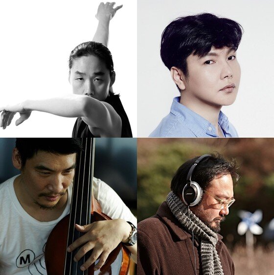 본문 이미지 - 무용&#39;적&#39;에 참여한 안무 최진욱&#40;좌상부터 시계방향&#41;, 의상 박승건, 연출 임필성, 음악 모그&#40;사진제공 국립극장&#41;