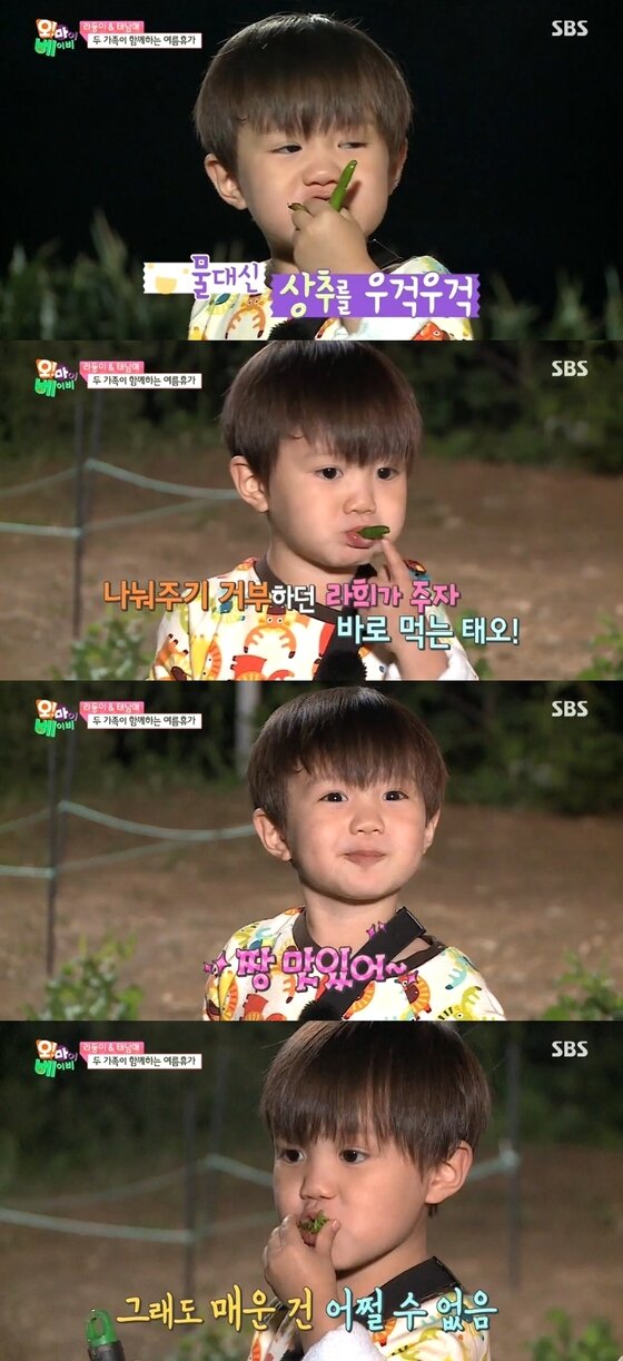 본문 이미지 - '오마베' 태오가 라희가 건넨 고추를 맛있게 먹었다. ⓒ News1스포츠/SBS '오 마이 베이비' 캡처