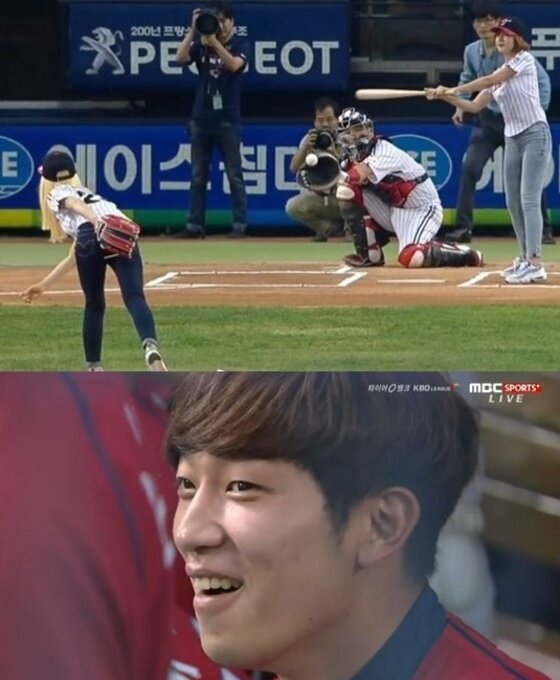 본문 이미지 - 윤보미 시구에 허구연 해설위원이 극찬했다. ⓒ News1스포츠/MBC SPORTS 중계 캡처 