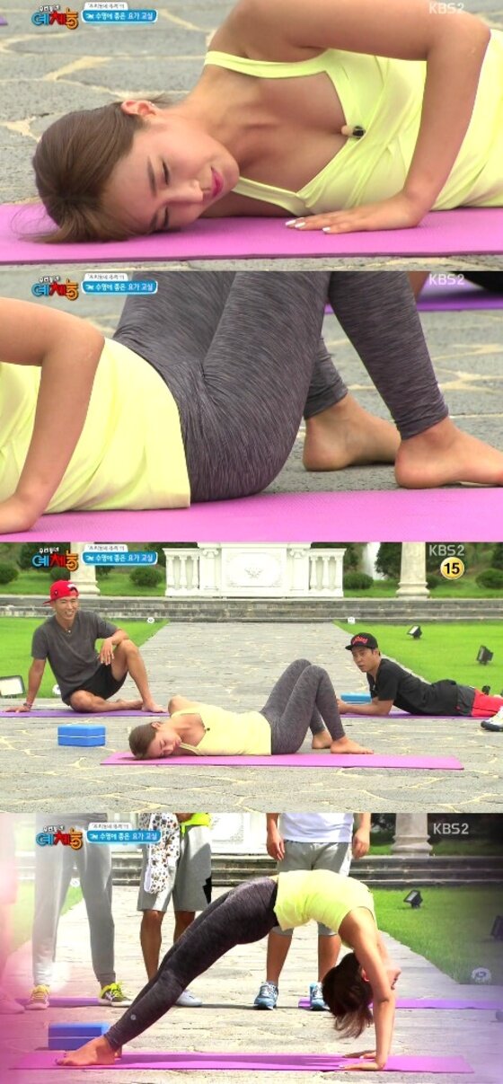 본문 이미지 - 소녀시대 유리가 고난도 요가를 선보였다. ⓒ News1스포츠 / KBS2 '예체능' 캡처