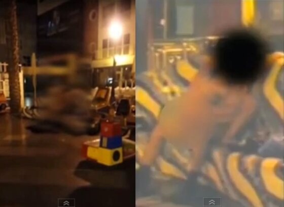 본문 이미지 - 한 커플이 스페인의 놀이공원 벤치에서 사랑을 나누다 발각됐다. ⓒ News1스타 / 유튜브 캡처