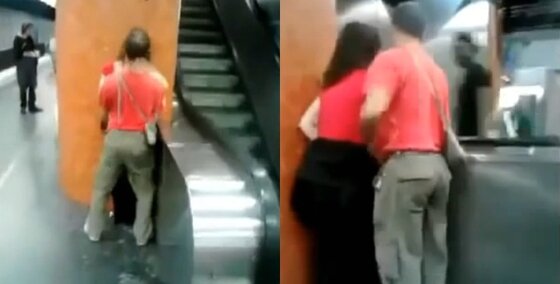 본문 이미지 - 한 커플이 기차역에서 애정행각을 벌이다 발각됐다. ⓒ News1star / 유튜브 캡처