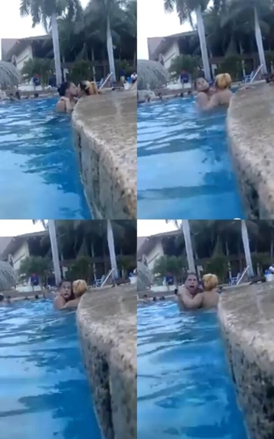 본문 이미지 - 공공 수영장 안에서 사랑을 나누는 커플의 모습이 카메라에 포착됐다.ⓒ News1star / 유튜브 캡처