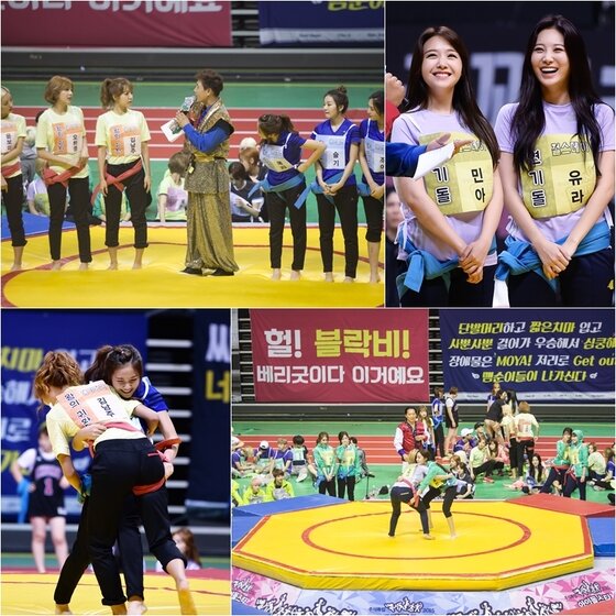 본문 이미지 - 8팀의 걸그룹 멤버들이 '아육대'에서 씨름 대결을 한다. ⓒ News1star / MBC