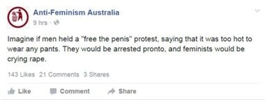 본문 이미지 - 호주의 안티페미니즘 단체는 17일(현지시간) "남성들이 덥다고 비슷한 운동을 벌였다간 분명 체포됐을 것"이라며 '프리 더 니플' 운동을 비판했다. 2016.1.18/뉴스1ⓒ News1